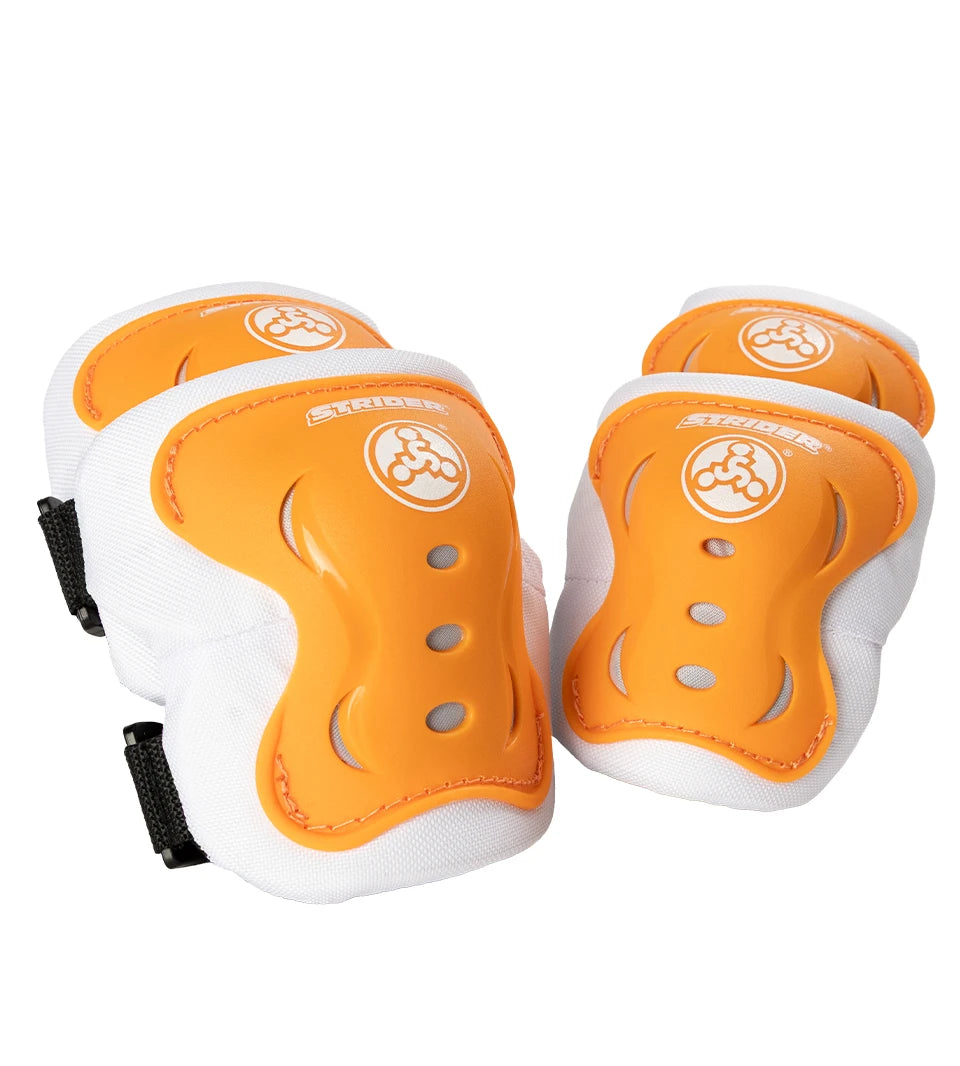 Orange Strider elbow and knee pads for toddlers