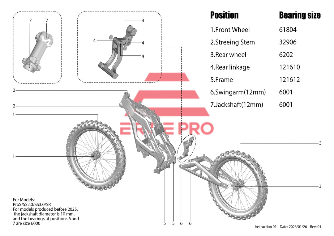 E Ride Pro - Rear Wheel Bearings - ProS/SS2.0/SS3.0/SR