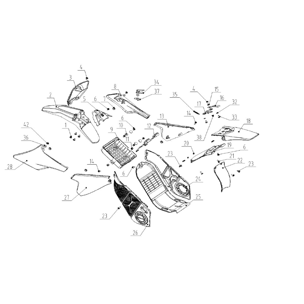 RFN Warrior Youth E5 Rear Side Cover Right - Part 13 in the Plastic Parts Assembly diagram
