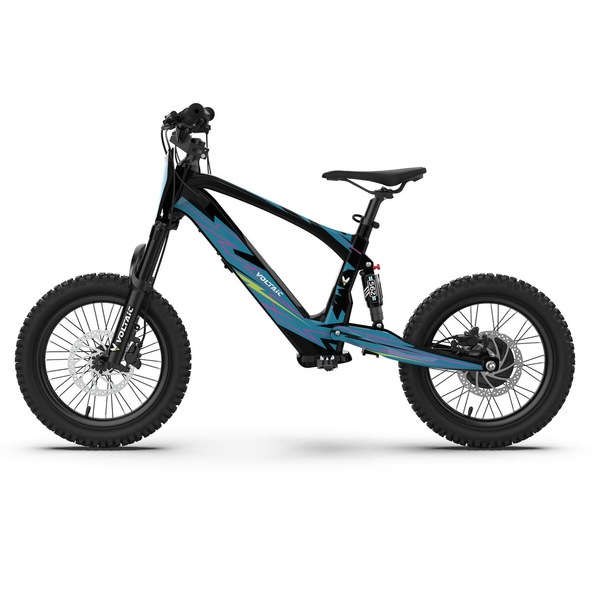 Blue Flying Fox 16-inch side view showing the disc brakes