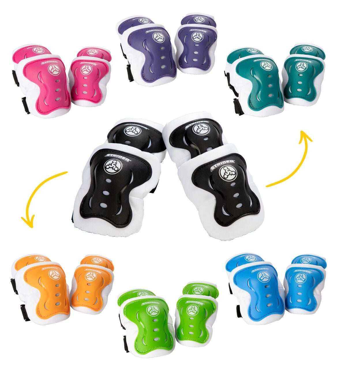 Strider elbow and knee pad set for toddlers in five colors