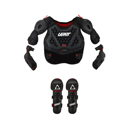 Leatt Protection Kit 1.5 Pro Mini in black with chest and shoulder guard, elbow guards and knee guards