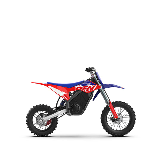 RFN Warrior Youth SX-E2 12/10 electric dirt bike in red and blue